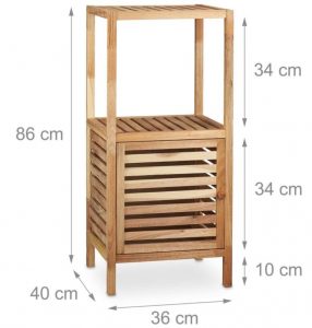 relaxdays Badkamerrek walnotenhout - houten rek - badkamerkast met deur - open rek - plank 3