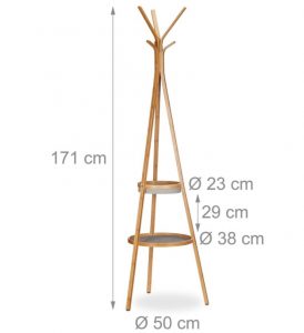 relaxdays Kapstok met plateau - bamboe kledingrek - vrijstaande garderobe met 6 haken