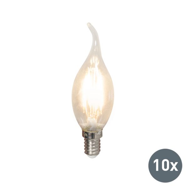 Set van 10 LED filament tipkaarslamp E14 240V 3,5W 350lm BXS35 dimbaar