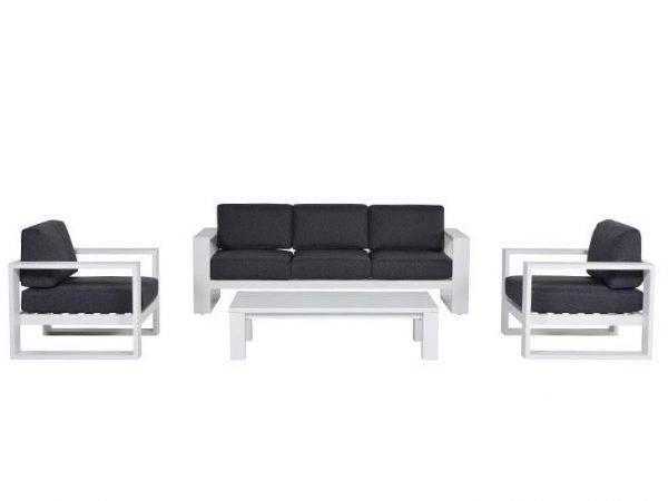 Cube stoel-bank loungeset 4-delig wit aluminium