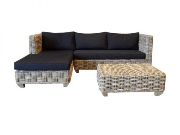 Toronto chaise longue loungeset rechts 3-delig naturel rotan