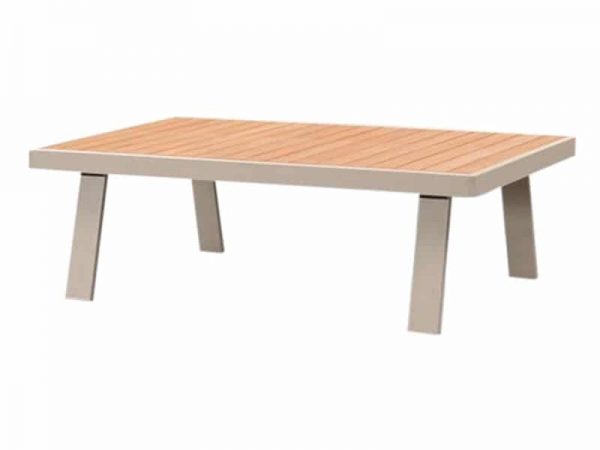 Nofi koffietafel 120x70x37,5 alu white grey + teakhouten blad