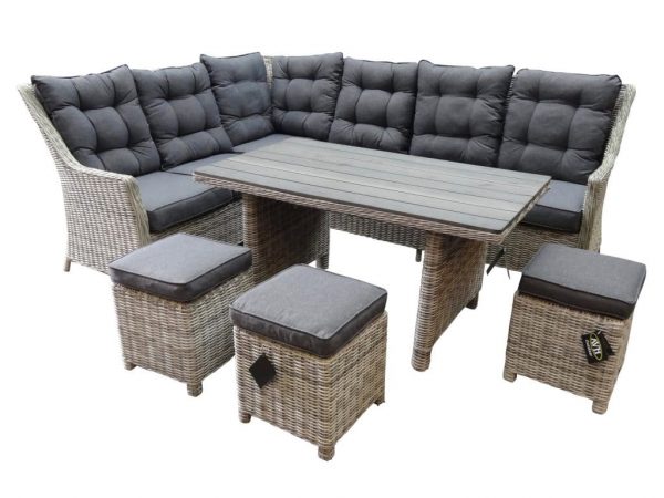 Dunham hoek dining loungeset 6-delig wit grijs vlechtwerk