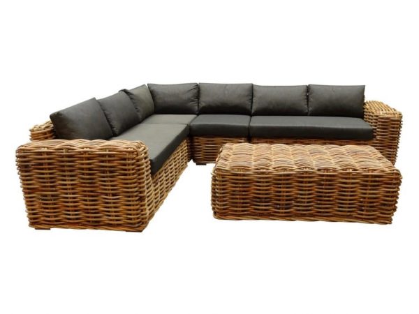 Sabuga hoek loungeset 5-delig naturel rotan