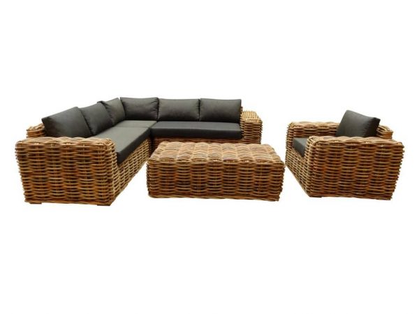 Sabuga hoek loungeset 5-delig naturel rotan