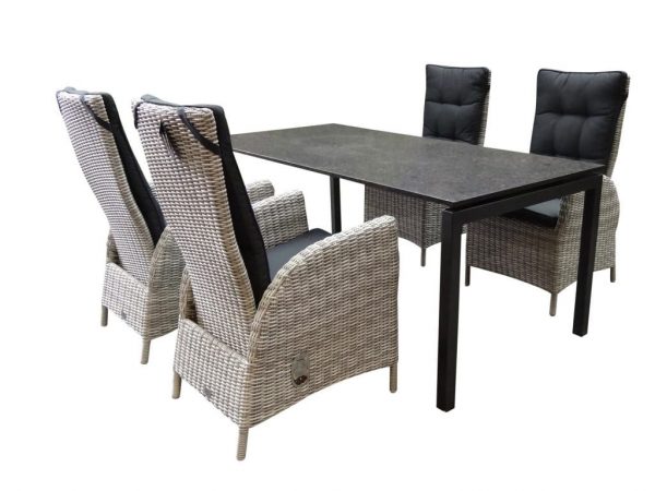 Bergamo Menorca dining tuinset 180x90x75H cm 5-delig wit grijs