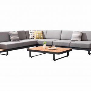 New Polo hoek loungeset 5-delig zwart aluminium grijze kussens