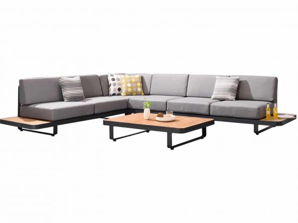 New Polo hoek loungeset 5-delig zwart aluminium grijze kussens