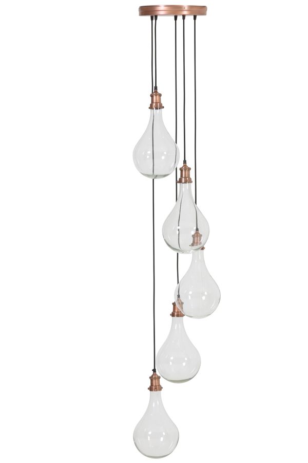 Light & Living Hanglamp 'Quirina' 5-Lamps, glas antiek koper