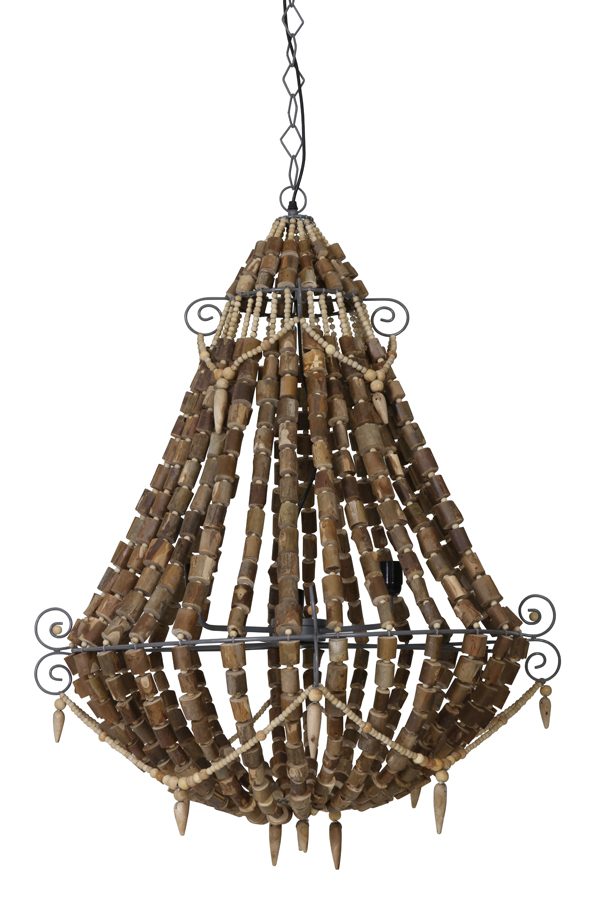 Light & Living Hanglamp 'Lola' kralen 3-Lamps, hout naturel