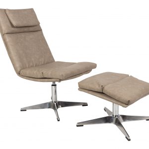 Fauteuil 'Zach' met voetenbank, kleur beige