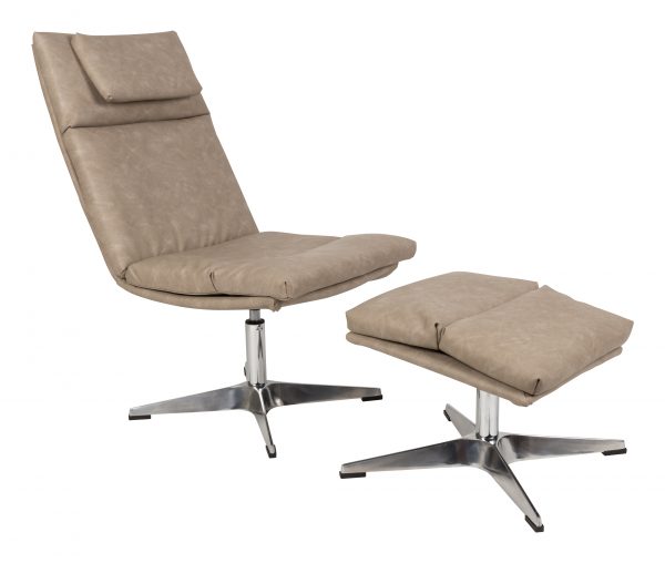 Fauteuil 'Zach' met voetenbank, kleur beige