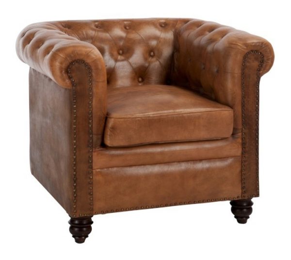 J-Line Fauteuil 'Albrecht' Leder, kleur cognac