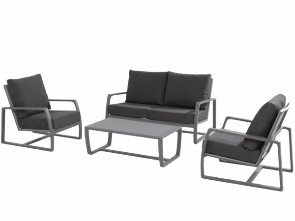 Mauritius stoel-bank loungeset 4-delig donker grijs aluminium