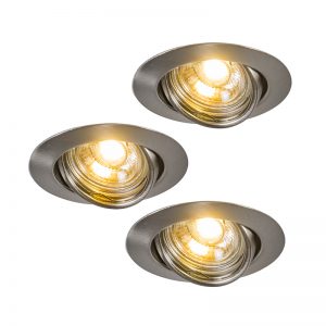 LED inbouwset van 3 EDO spots kantelbaar staal