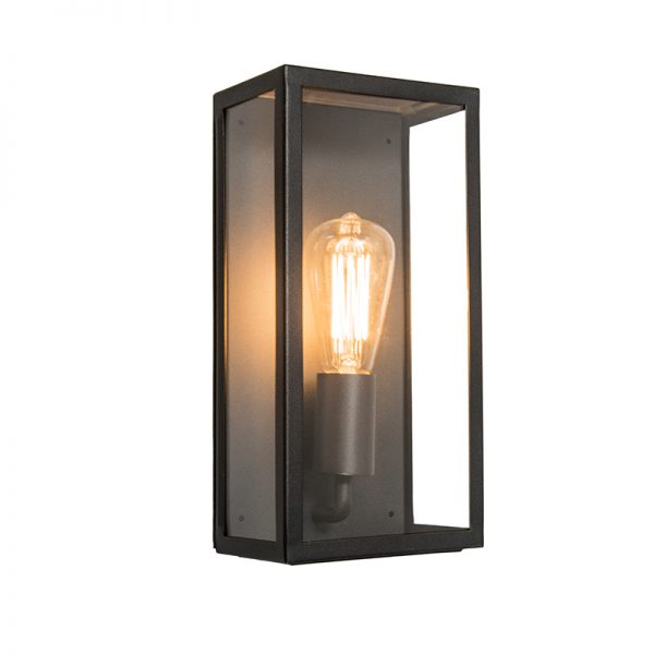 Moderne rechthoekige buitenwandlamp zwart met glas - Rotterdam 1