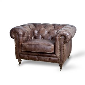 Fauteuil 'Chesterfield' Vintage leder, kleur donkerbruin