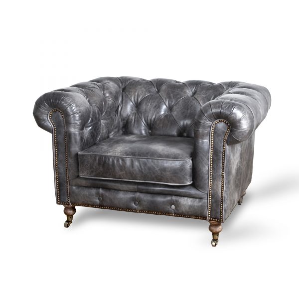 Fauteuil 'Chesterfield' Vintage leder, kleur antraciet