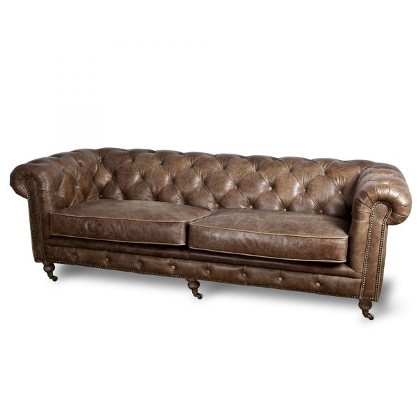 Bank 'Chesterfield' Vintage leder, kleur donkerbruin