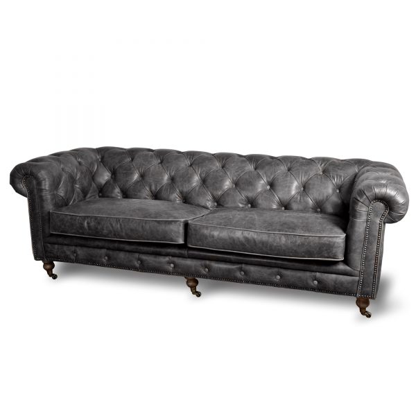 Bank 'Chesterfield' Vintage leder, kleur antraciet