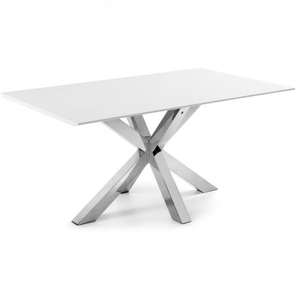 Kave Home Eettafel 'Argo', RVS / wit gelakt, 180 x 100