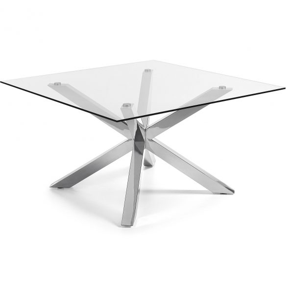 Kave Home Eettafel 'Argo C' RVS / glas vierkant, 149 x 149cm