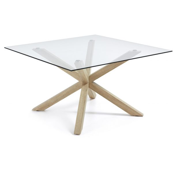 Kave Home Eettafel 'Argo C' hout / glas vierkant, 149 x 149cm