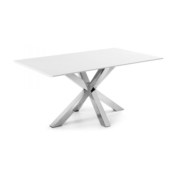 Kave Home Eettafel 'Argo', RVS / wit gelakt, 160 x 90cm