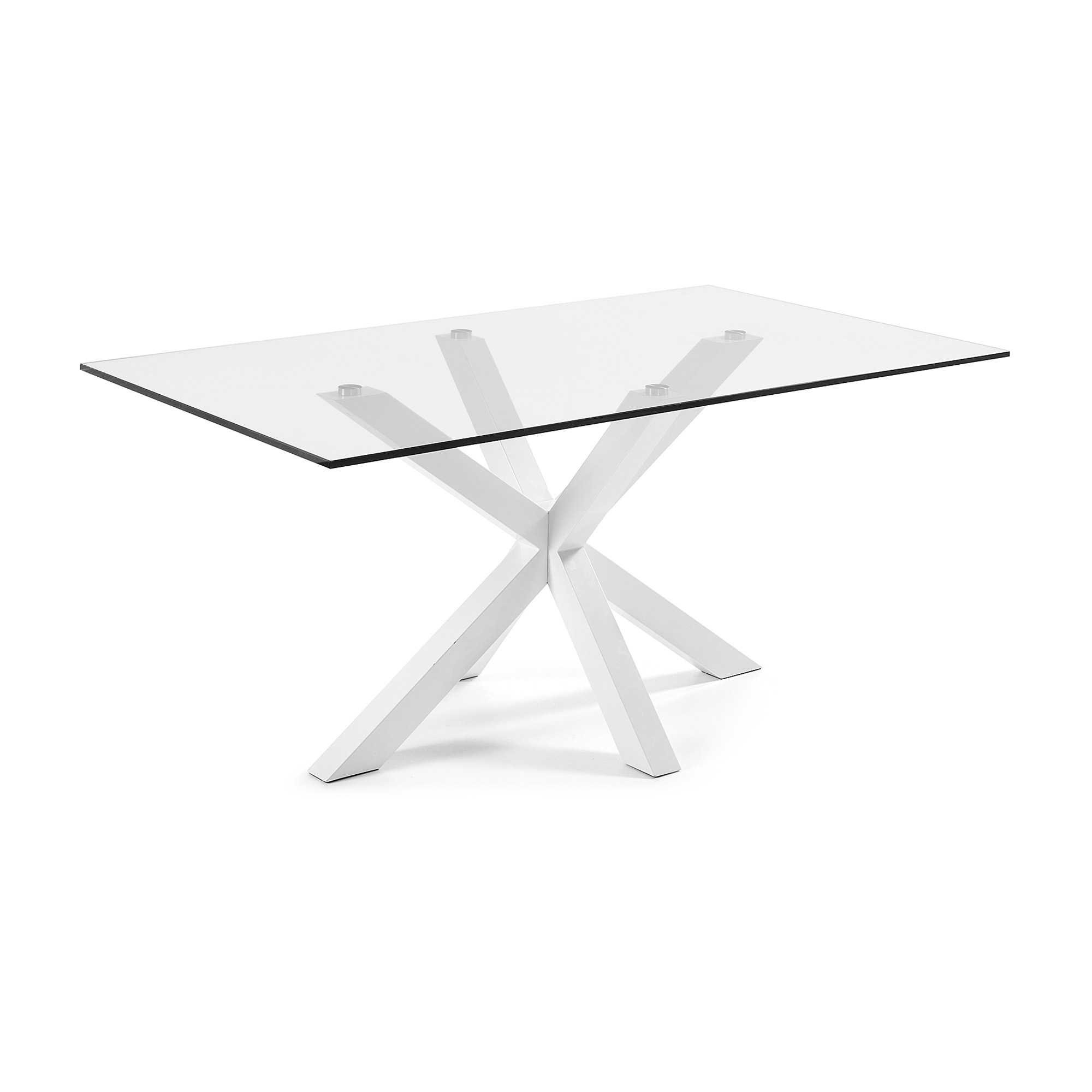 C435C07·3A Kave Home glazen eettafel 'Argo' met wit onderstel, 160 x 90cm