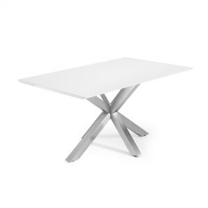 Kave Home eettafel 'Argo' geborsteld RVS / wit, 160 x 90cm