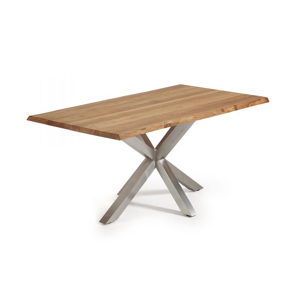 Kave Home eettafel 'Argo' geborsteld RVS / eiken, 180 x 100cm