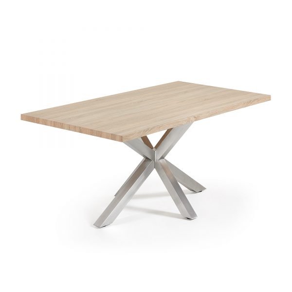 Kave Home eettafel 'Argo' geborsteld RVS / houtlook, 180 x 100cm