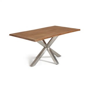 Kave Home eettafel 'Argo' geborsteld RVS / verouderd eiken, 180 x 100cm