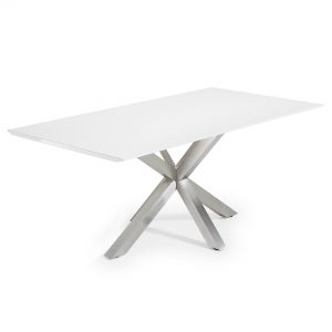 Kave Home eettafel 'Argo' geborsteld RVS / wit, 200 x 100cm