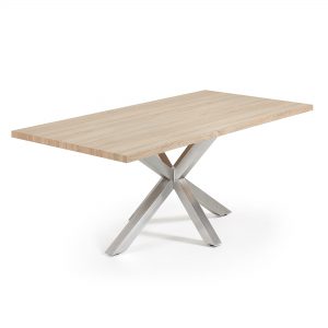 Kave Home eettafel 'Argo' geborsteld RVS / houtlook, 200 x 100cm