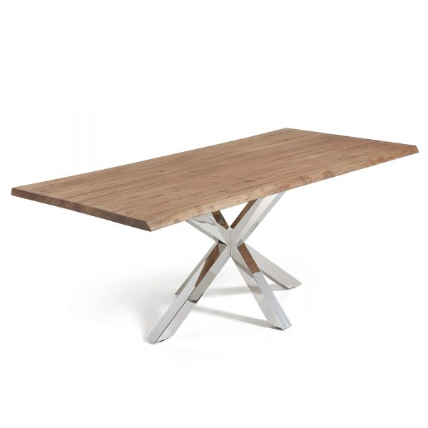 Kave Home eettafel 'Argo' chroom / verouderd eiken, 220 x 100 cm