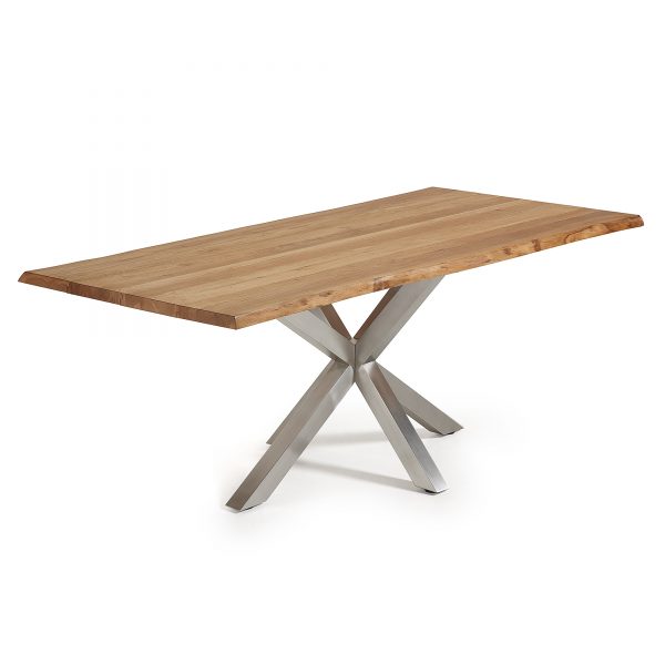 Kave Home eettafel 'Argo' geborsteld RVS / eiken, 220 x 100cm