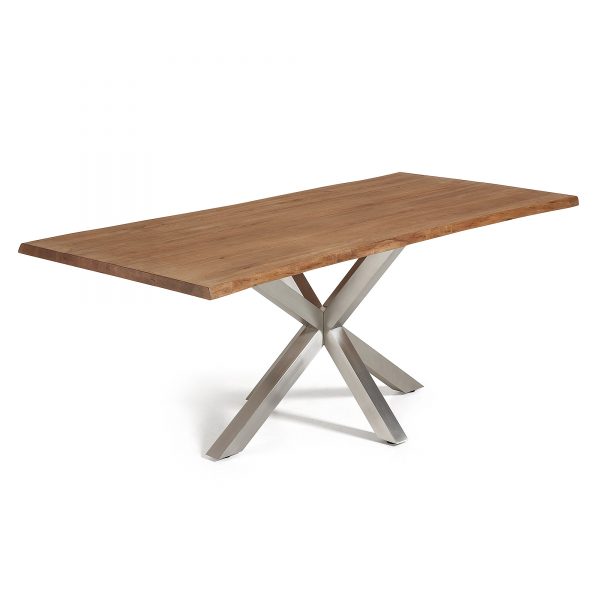 Kave Home eettafel 'Argo' geborsteld RVS / verouderd eiken, 220 x 100cm