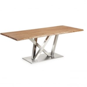 Kave Home Eettafel 'Nyc' 220 x 100cm, chroom / antiek eiken