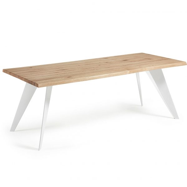 Kave Home Eettafel 'Koda' 220 x 100cm, kleur wit met eiken naturel