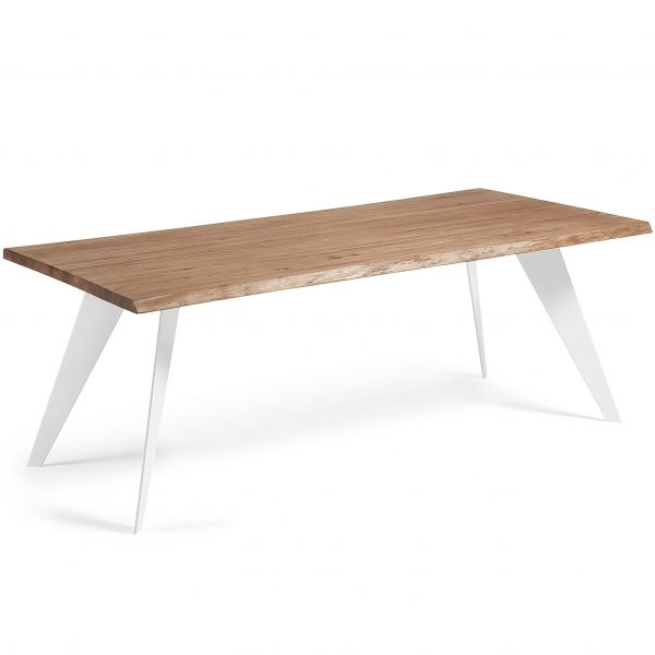 Kave Home Eettafel 'Koda' 220 x 100cm, kleur wit met eiken antiek