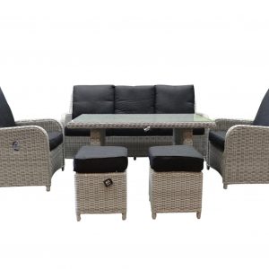 Bilbao XL stoel-bank dining loungeset verstelbaar 6-delig wit-grijs