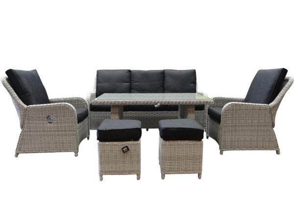 Bilbao XL stoel-bank dining loungeset verstelbaar 6-delig wit-grijs