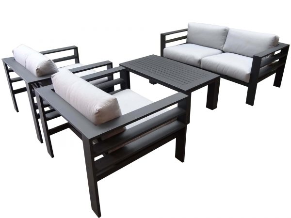 Almeria stoel-bank loungeset 4-delig zwart aluminium