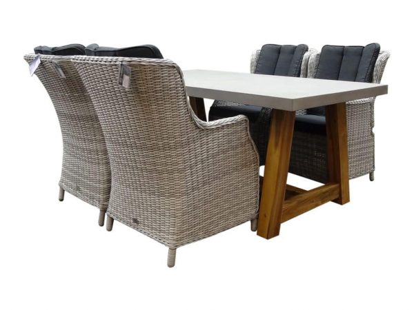 Veltis Darwin dining tuintafel 180x90xH77 cm 5-delig wit grijs