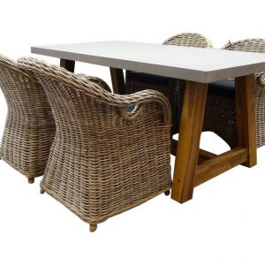 Veltis Macau dining tuintafel 180x90xH77 cm 5-delig Rotan