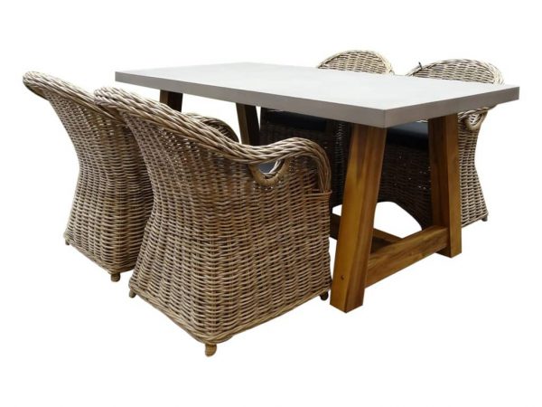 Veltis Macau dining tuintafel 180x90xH77 cm 5-delig Rotan