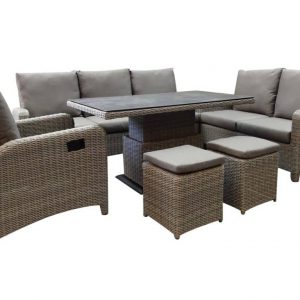 Florida hoek dining loungeset 8-delig verstelbare tafel bruin-grijs