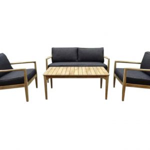 Manchester stoel-bank loungeset 4-delig acacia zwart