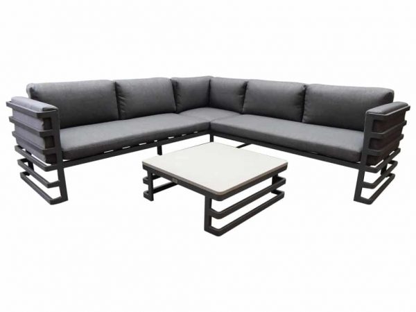 Matoury hoek loungeset 3-delig antraciet aluminium